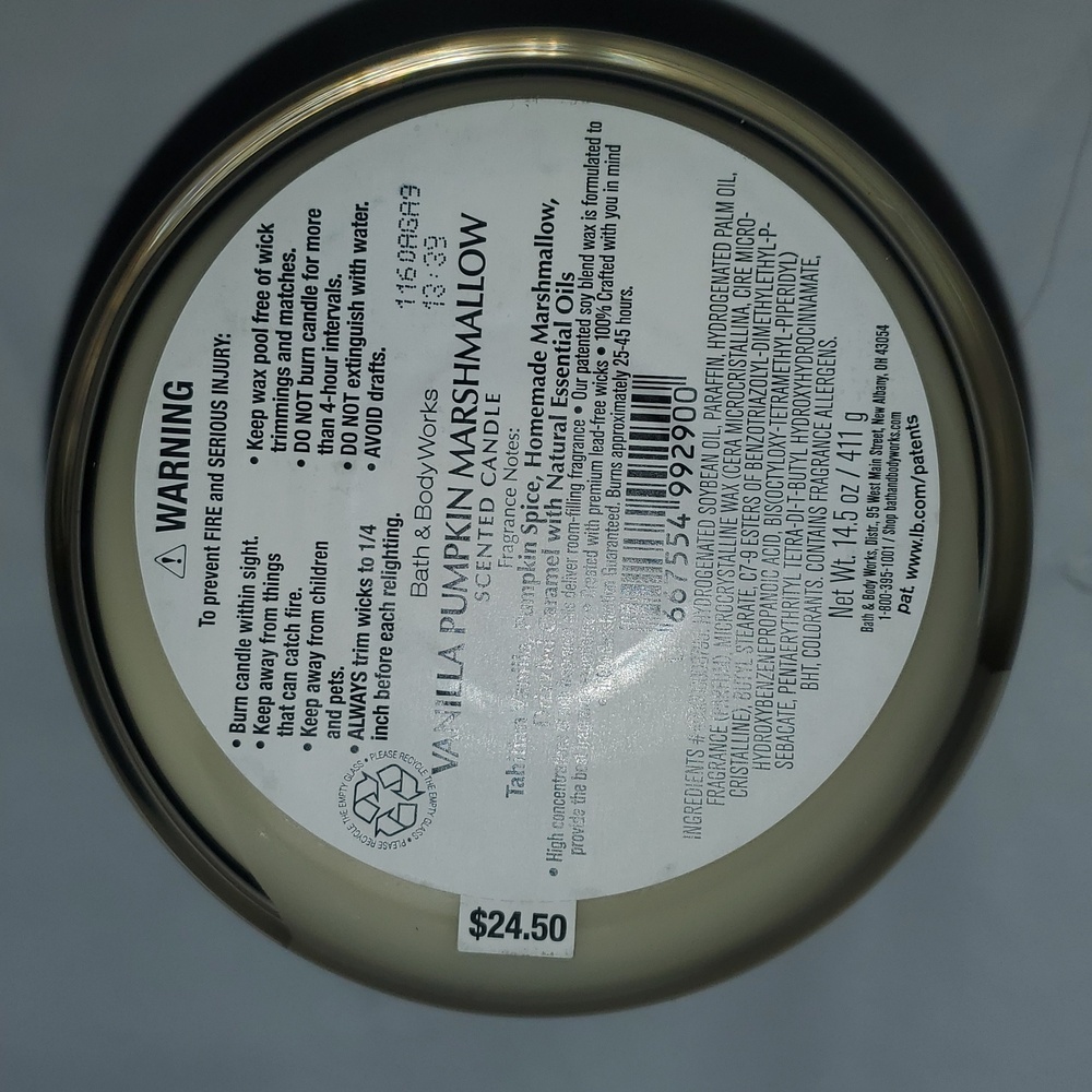 White Barn BBW Vanilla Pumpkin Marshmallow candle 14.5oz - Picture 3 of 7